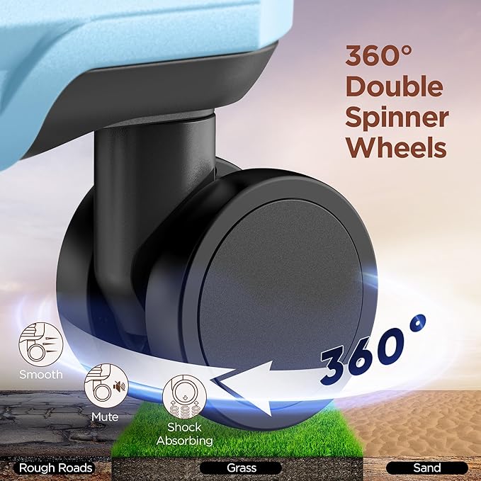 SHOWKOO Luggage Sets 3 Piece Hardside Expandable Suitcase with Double Spinner Wheels Tsa Lock Sky Blue (20in/24in/28in)