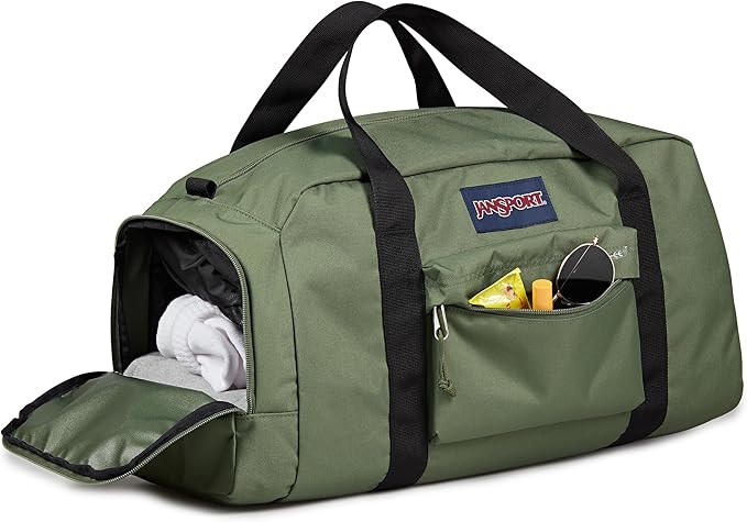JanSport Weekender Medium Duffel - Travel or Gym Bag, Durable Weekender with Front Utility Pocket & Side Grab Handles - Cargo Green