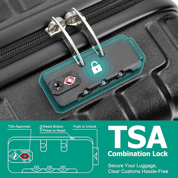 Joyway Luggage Sets 6 Piece with Detachable Spinner Wheels, Lightweight Hard Shell Travel Suitcse Set with TSA Lock (Black, 6 Piece Set)