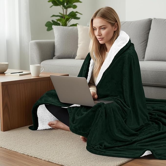 Utopia Bedding Sherpa Blanket Throw Size (Forest Green, 50x60 Inches) - Soft Lightweight Plush Fleece Reversible Blanket for Bed, Sofa, Couch, Camping and Travel