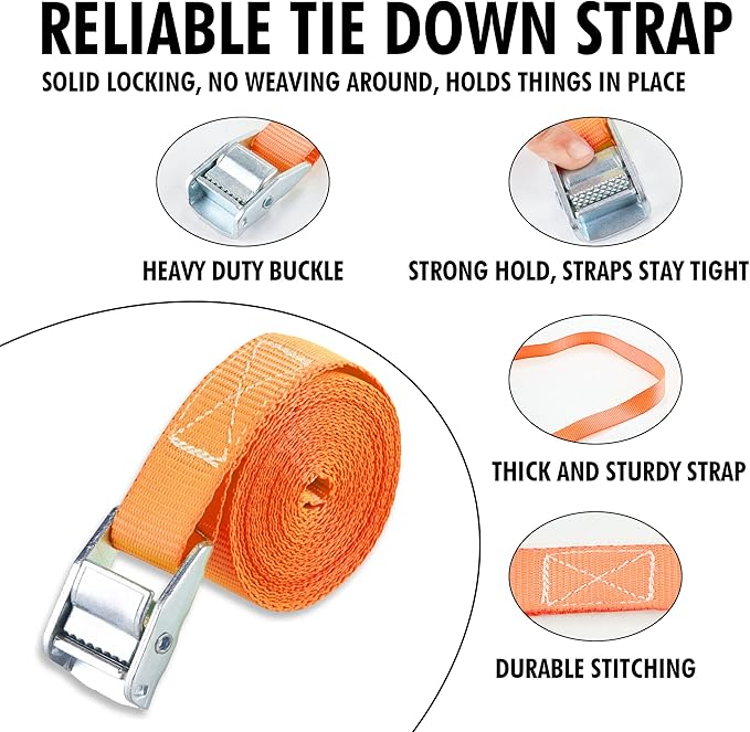 Cartman 1" x 12' Lashing Straps Cargo Tie-Down Strap Up to 600lbs, 2pk Orange