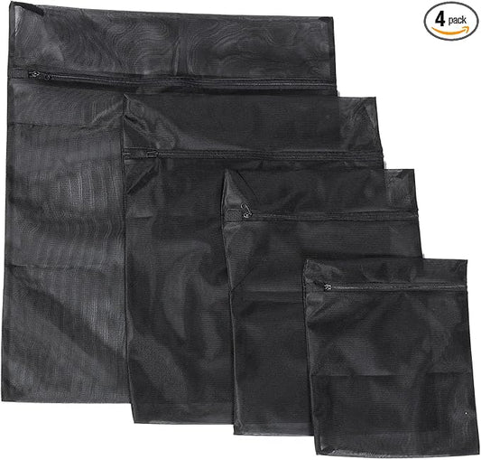 4pcs Mesh Laundry Bags Zipper Heavy Duty Washing Machine Bags Clothing Sweater Undergarment Travel Storage Organizer