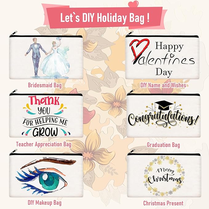 Legigo Blank Canvas Bag Zipper Pouch Makeup Bags Bulk - Multi-Purpose Canvas Pencil Pouch with Sturdy Zipper, Cosmetic Bag Travel Toiletry Bag for DIY Craft Projects, Storage (8.3 x 5 inches)