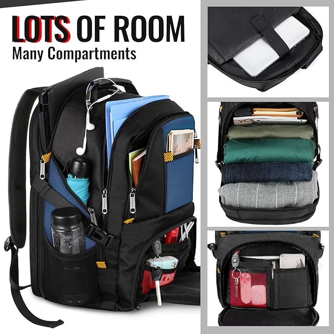 YOREPEK Large Backpack for Men, Extra Large Laptop Backpacks for Men Women, Water Resistant Travel Backpack Airline Approved Business Work Bag Fits 17 Inch Computer, Black