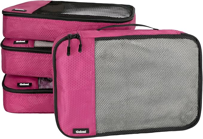 Packing Cubes for Travel Essentials,4 Set Packing Cubes for Suitcases,Lightweight Mesh Luggage Organizer Bag,Pink