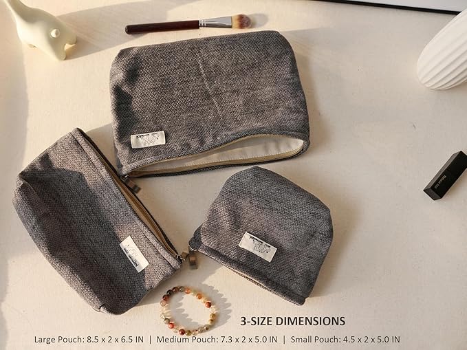 HAPPYHEIDI Large Gray Velvet Makeup Bag with Compartment Cosmetic Toiletry Travel Pouch,Purse Accessory Organizer, Canvas Lined