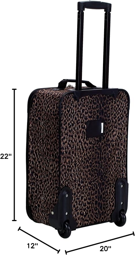 Rockland Vara Softside 3-Piece Upright Luggage Set, Expandable,Lightweight,Telescopic Handle,Wheel, Leopard, (20/22/28)
