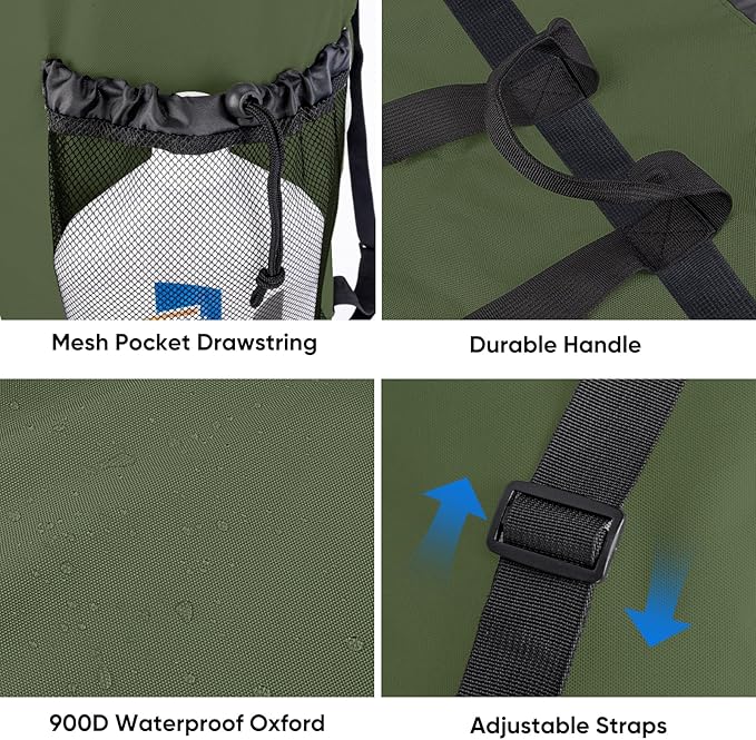 BALEINE 2PK 120L Laundry Bag Backpack, 900D Oxford Fabric Large Travel Laundry Bags with Shoulder Straps and 2 Mesh Pockets for College Dorm, Apartment, Laundromat (Green, 120L)