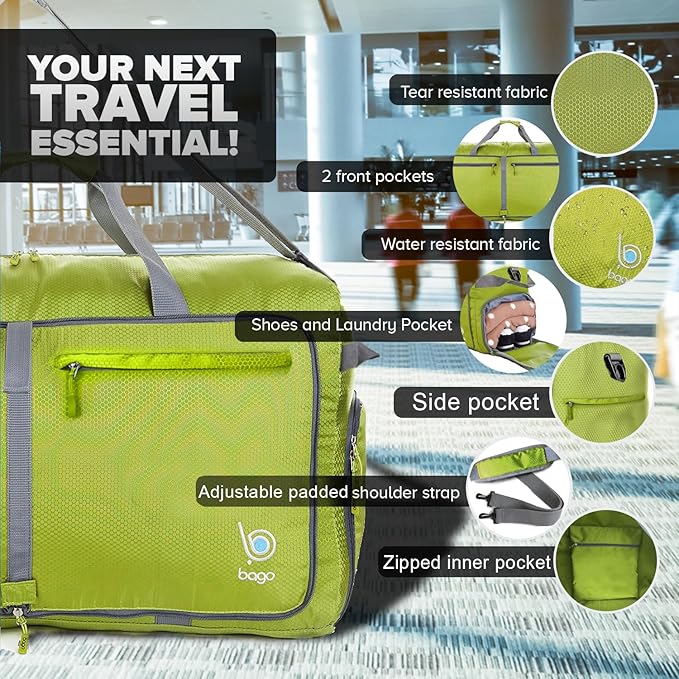Bago Extra Large Duffle Bag for Travel Women & Men. Durable, Lightweight, Foldable Travel Duffel Bags For Traveling Women. 140L Duffle Bags Use As a Weekender Bag with Shoe Compartment, Checked Duffel