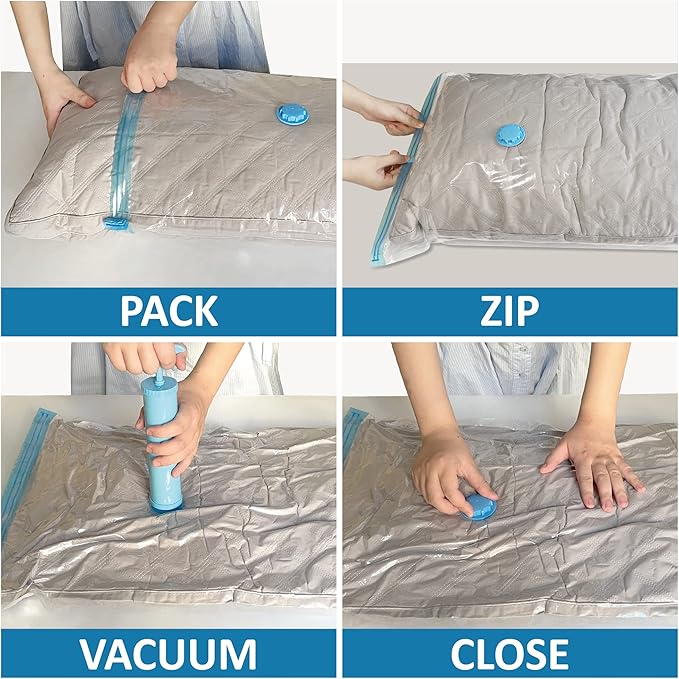 MattEasy Space Saver Vacuum Storage Bags, 6 Pack Large Space Saver Bags with Pump, Storage Vacuum Sealed Bags for Clothes, Comforters, Blankets, Bedding (Large)