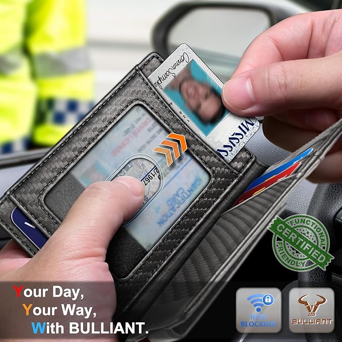 BULLIANT Magnetic Closure Slim Wallet-Genuine Leather Front Pocket Wallet for Men,RFID Blocking,Holds 12 Cards and Money Clip