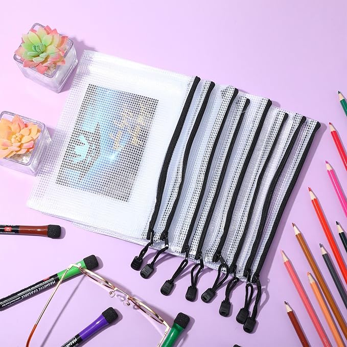Jetec 32 Pcs Mesh Zipper Bags Toy Storage Bikini Organizer Bag Bolsas Para Guardar Trajes De Bano Waterproof Zipper Reusable Pouch Puzzle Multipurpose for Storage Office(Black,9 x 7 Inch)