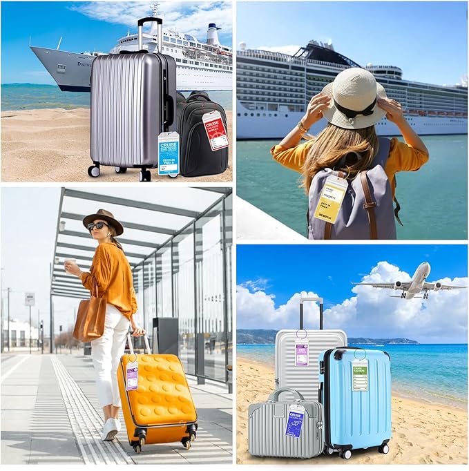 Cruise Luggage Tag Holder, 6 Pack Luggage Tags for Suitcases, Waterproof Clear PVC Perfect Fits All Cruise Lines, Reusable Travel Ship Essentials with Steel Loop