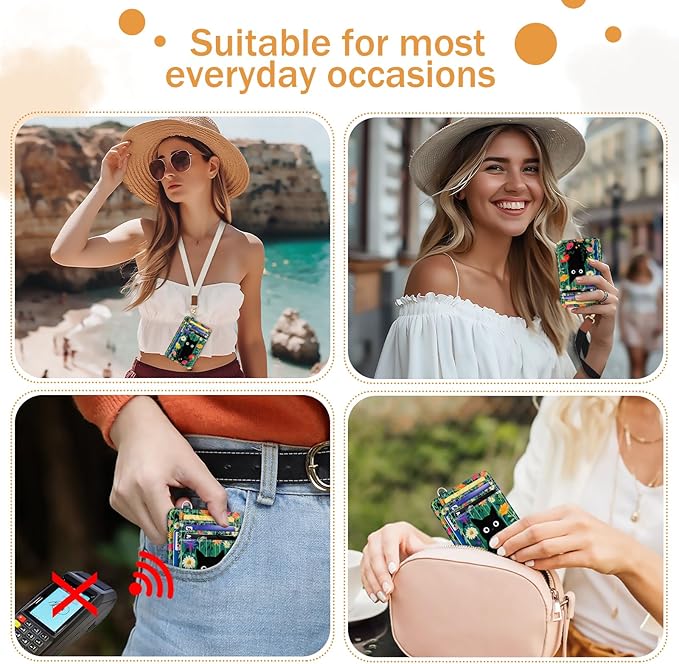 Yonlevres Black Cat Credit Card Holder Slim Wallet, Floral RFID Wallet Women Front Pocket Small Card Holder, Travel Funny Cute Thin Card Case ID Window PU Leather RFID Blocking Card Organizer Girls
