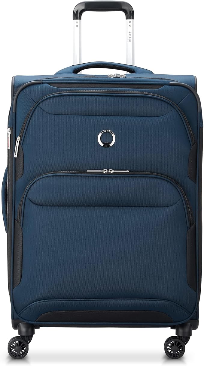 DELSEY PARIS Sky Max 2.0 Softside Expandable Luggage with Spinner Wheels, Blue, Checked-Medium, 24 Inch