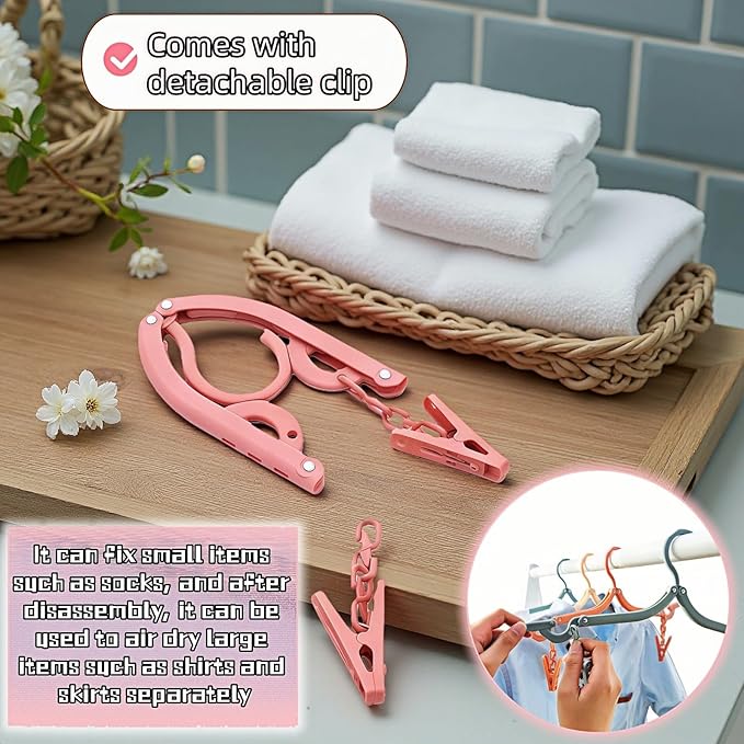 Foldable Hangers 4 Pack - Travel Hangers Collapsible Space Saving, Non-Slip Clothes Hangers with Removable Clips for Suitcase, Camping, Business Trips & Home Closet Organization Four Colors