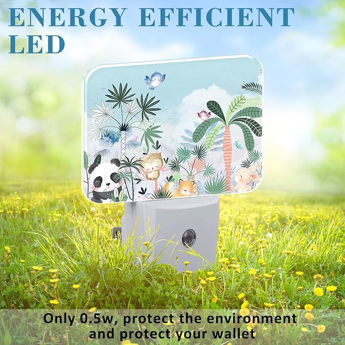 Cute Cartoon Animals Night Light for Kids Girls Boys, Animals Baby in Forest LED Night Light Plug into Wall with Dusk to Dawn Sensor for Bedroom, Hallway, Kitchen, Bathroom, Stairs Decor