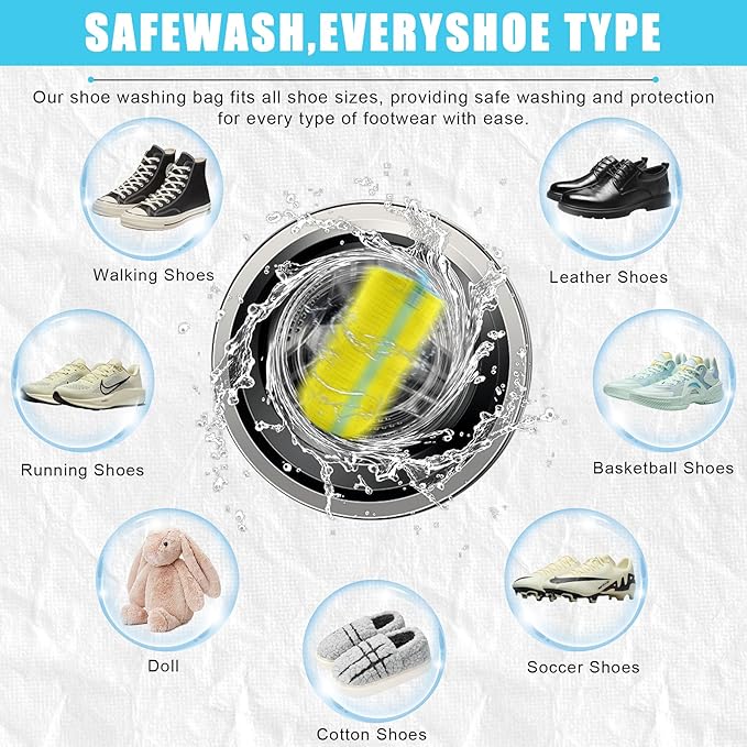 Shoe Washing Machine Bag, 2 Pack – Laundry Shoe Bag for Dryer, Reusable, Fits All Shoe Types, 360° Deep Cleaning with Self-Locking Zipper, Wash Two Pairs at Once, Protects Shoes and Washing Machines