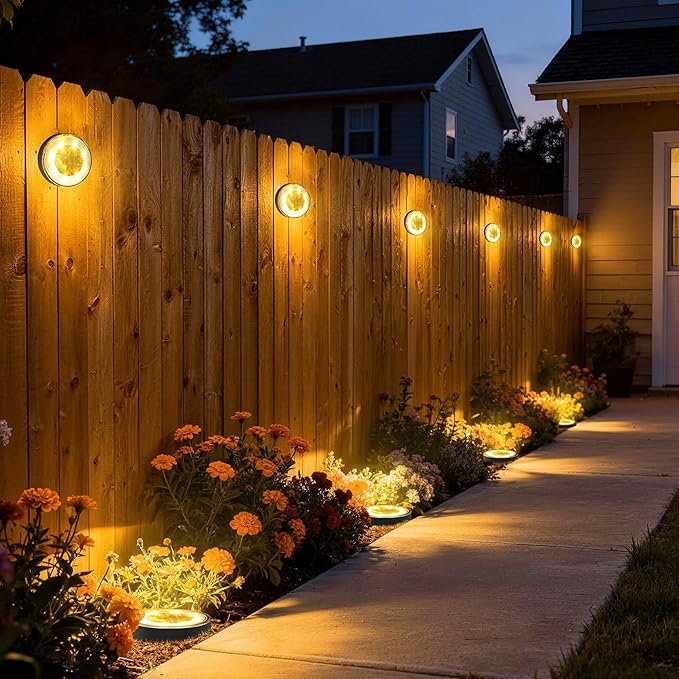 Joomer 2-in-1 Solar Lights Outdoor Waterproof, 16 Pack 8 LED, Warm White | Solar Powered Garden Lights Ground Disc Landscape Lighting for Patio Pathway Lawn Yard Driveway Walkway Deck Step