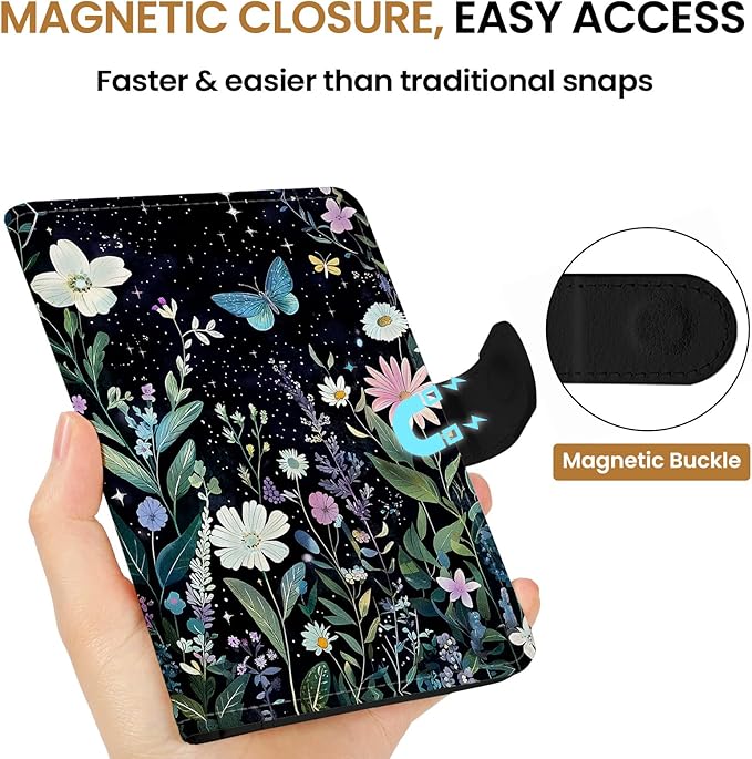 Passport Holder for Travel Essentials, RFID Blocking Leather Cover Wallet with Magnetic Closure, Aesthetic & Cute Passport Book Case for Women and Men - Starry Garden