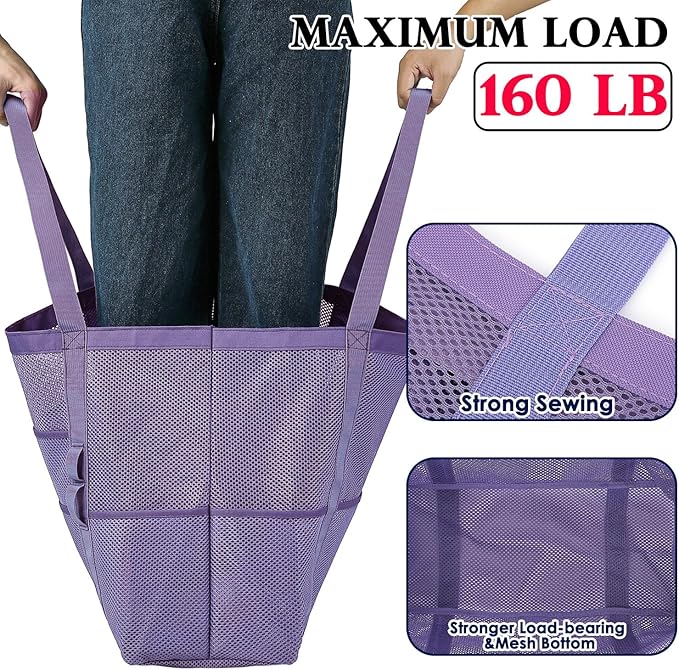 Fammart Mesh Beach Bag, Large Beach Tote with Zipper Pocket, Toys Pool Bag for Family Travel Vacation Cruise Essentials
