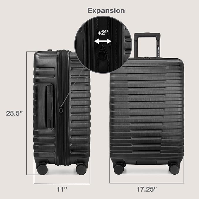 U.S. Traveler Boren Expandable Hardside Rugged Travel Luggage with 8 Spinner Wheels, Black, Checked-Medium 26-Inch