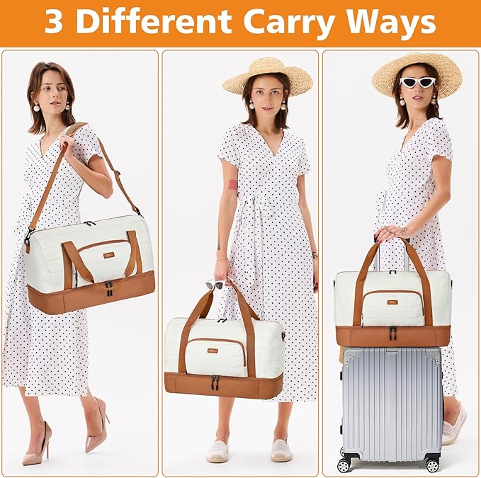 Travel Weekender Bag for Women, 21" Overnight Bag with Shoe Compartment 50L Large Travel Duffel Bag Carry On Tote for Weekend, Overnight, Business Trips, Water Resistant