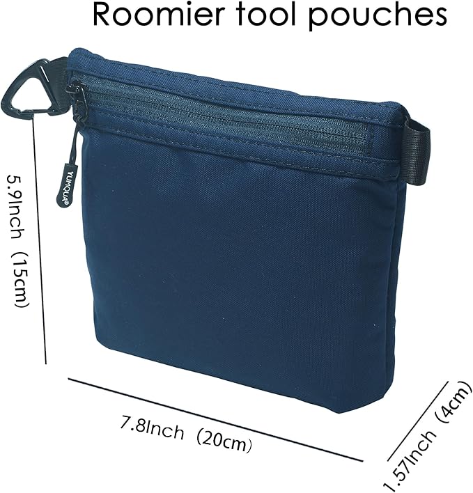 YUMQUA Small Zipper Pouch with Carabiner Clip, Small Nylon Pouch Water-Resistant Travel Bag with Zipper Multipurpose Digital Cosmetics Toiletry Bag Tools Storage, Dark Blue
