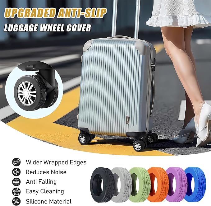 10 Pcs Luggage Wheel Covers for Suitcase, 8+2 Bonus Spares Anti-Noise Silicone Spinner Wheel Protectors, Fits 2-2.4 Inch Double Wheels, Wear-Resistant Quiet Travel Accessories (Grey)