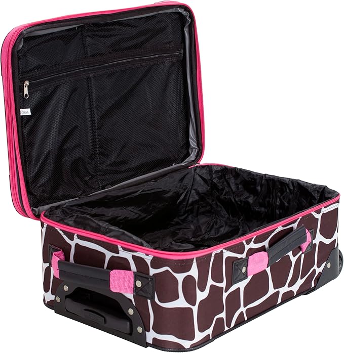 Rockland Fashion Softside Upright Luggage Set,Expandable, Pink Giraffe, 2-Piece (14/19)