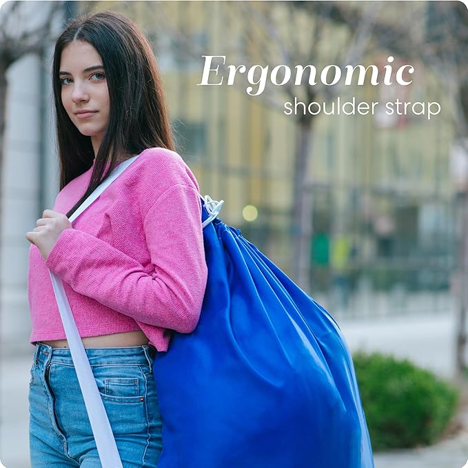 Handy Laundry Bag Shoulder Strap Extra Large - Drawstring Locking Closure, Durable Material, Heavy Duty Stitching, Hands Free Carrying - Perfect College Dorm (Blue, 30" x 40")
