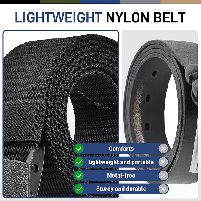 UNGGJKB Tactical Men's Nylon Belts,5 Pack Mens Belts Casual，Military Canvas Outdoor Metal-free Belts