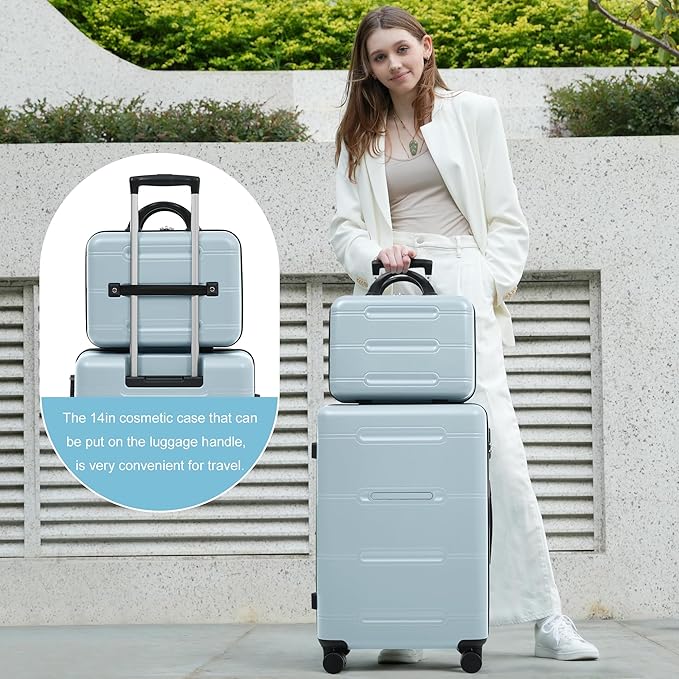 Merax Luggage Set 6 Piece,Lightweight Hardshell Suitcase with Double Spinner Wheels Handle Password Lock,14 IN Cosmetic Case 20/24/28 IN Luggages with Duffel Bag and Toiletry Bag,Light Blue