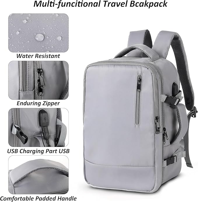 TANTOMI Travel Backpack for Women Men, 15.6 Inch Laptop Backpack Flight Approved, Small Carry-On Bags with USB Charging Port & Shoe Pouch, 20l Casual Daypack for Weekender Work Business, Dark Grey