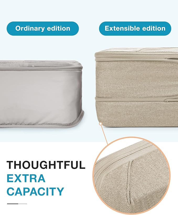 BAGSMART Compression Packing Cubes for Travel, 6 Set Packing Cubes for Carry on Suitcases, Compression Travel Cubes & Suitcase Organizer for Packing with Shoe Bag Khaki