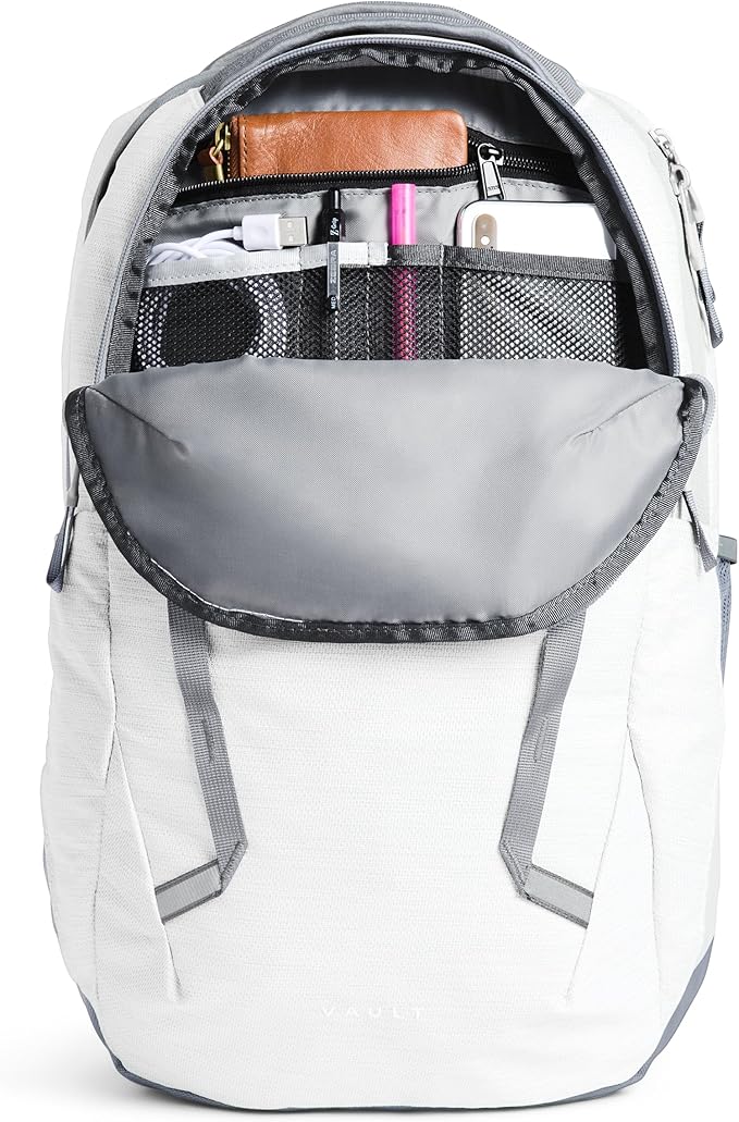 The North Face Women's Vault Everyday Laptop Backpack - Commuter Travel Bag, Water-Repellent, Spacious Main Compartment, TNF White Metallic Mélange/Mid Grey-NPF, One Size