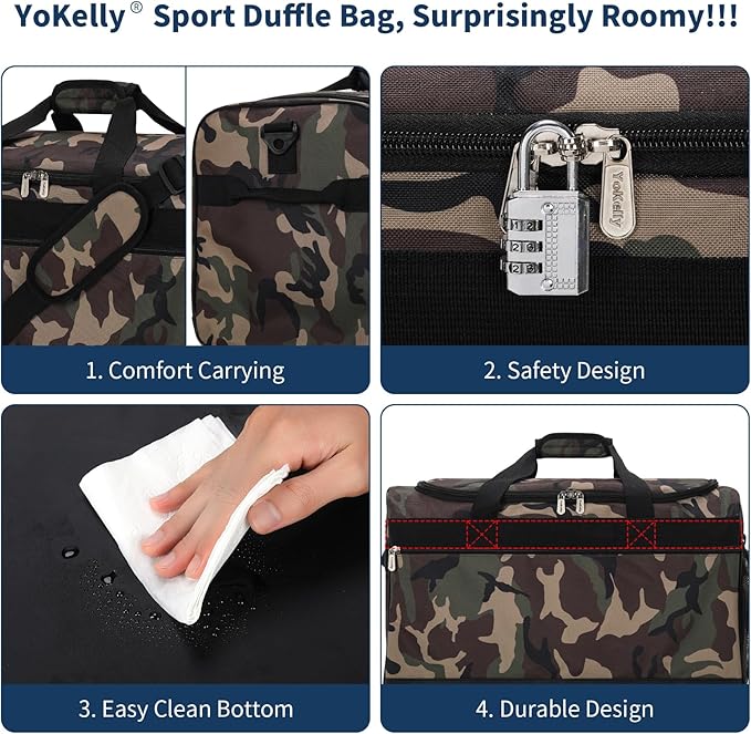 Gym Bag 20 inch Sport Duffle Bag for Men - 40L Weekender Duffel Bag for Travel - Camo