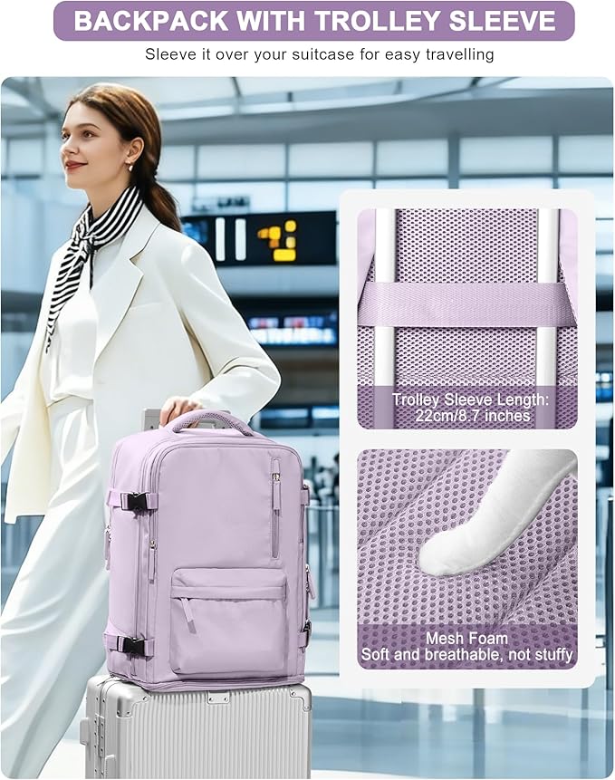 VGCUB Carry on Travel Backpack for Women Men Large Laptop Gym Work Frontier Airlines Personal Item Bag Business Airport Lightweight Backpack Flight Approved Mochilas de Viaje, Purple
