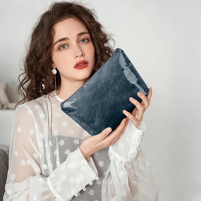 WLLWOO PVC Waterproof Makeup Bag Kraft Paper Cosmetic Bag Travel Toiletry Zipper Pouch Organizer for Women Purse