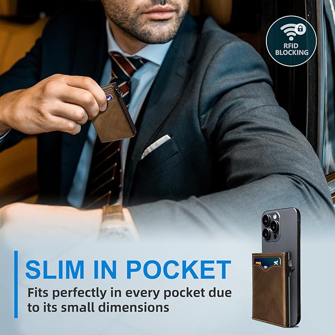 miyozi Wallet for Men,with Cash Pocket 2 ID Window 9-13 Cards,Metal Case Smart Slim Pop Up Credit Card Holder Flip with Magnetic Closure RFID Blocking Trifold wallet with Gift Box