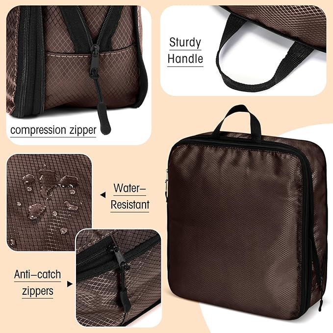 5 Pack Compression Packing Cubes for Travel Space Saving Cubes Luggage Organizer for Suitcase(Apricot,Mixed)