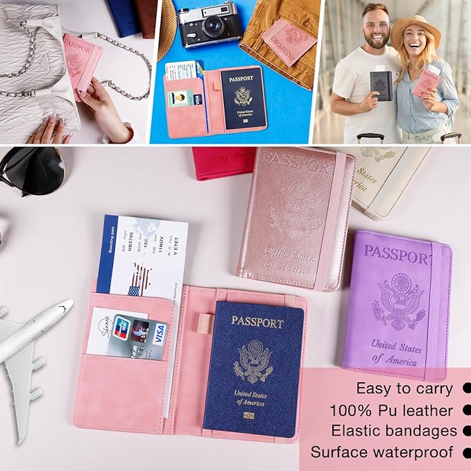 Melsbrinna Premium Leather Passport Holder Covers Case, Waterproof Rfid Blocking Travel Wallet Passport Holder with Pen Holder, Cute Passport Book for Women/Men
