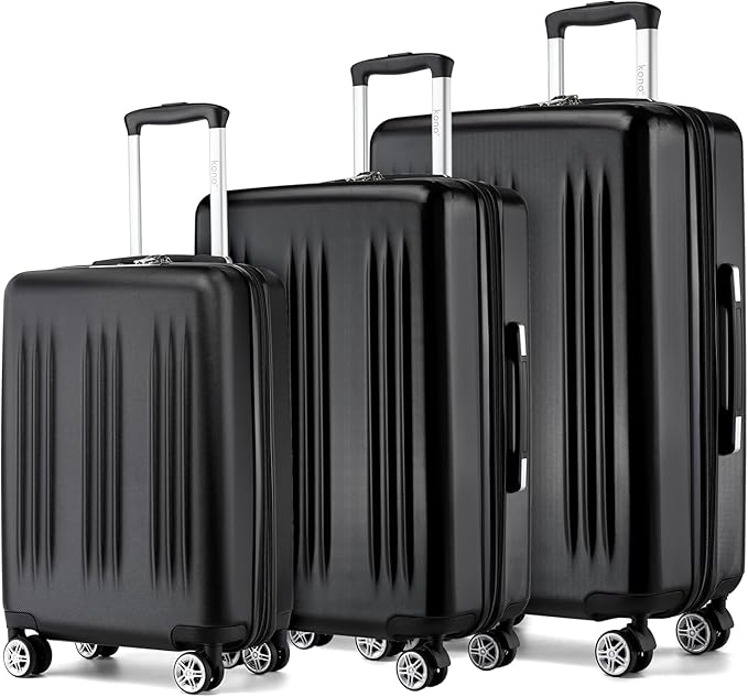 Kono Expandable Luggage 3 Piece Set Hardshell Lightweight 20in 24in 28in Carry On Suitcase with Spinner Wheels TSA Lock(Black)