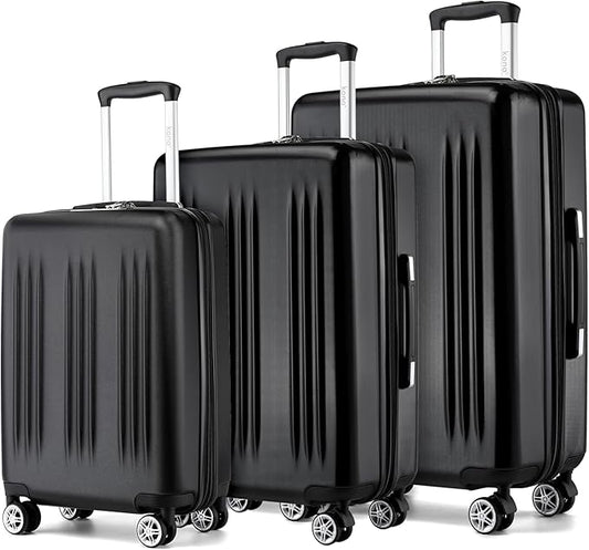 Kono Expandable Luggage 3 Piece Set Hardshell Lightweight 20in 24in 28in Carry On Suitcase with Spinner Wheels TSA Lock(Black)