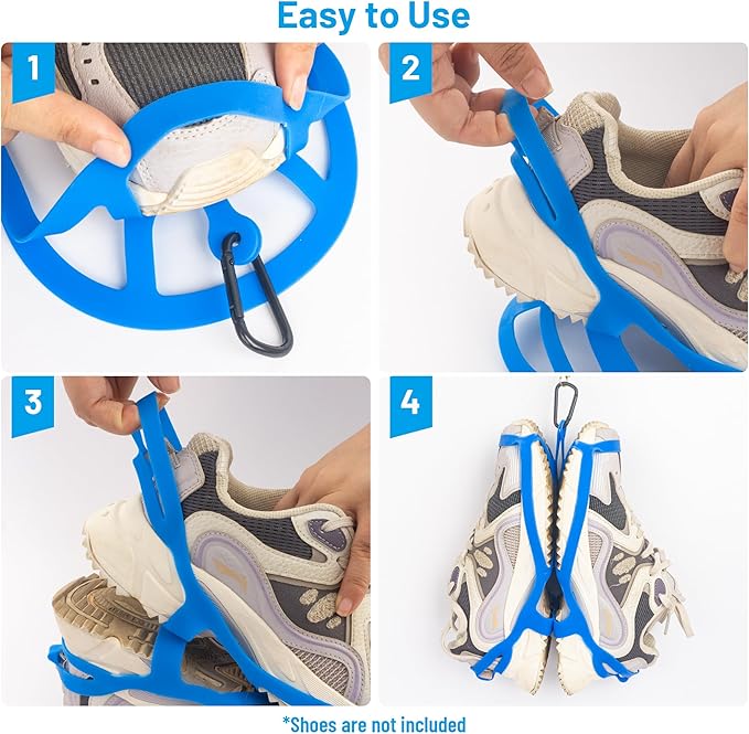 2 Pack Shoe Holster for Backpack with Clip Hanger, Shoe Holder for Sneakers, Cleats, for Travel, Outdoors, Sports (Large, Blue)