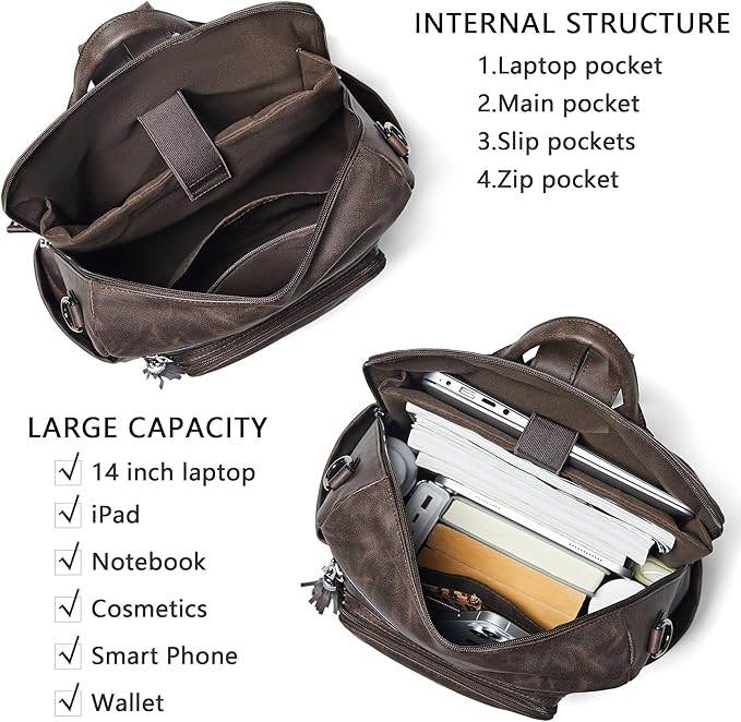 Shrrie Vegan Leather Laptop Backpack for Women 15.6 inch Work Backpack Fashion Travel Backpack Purse for Business College