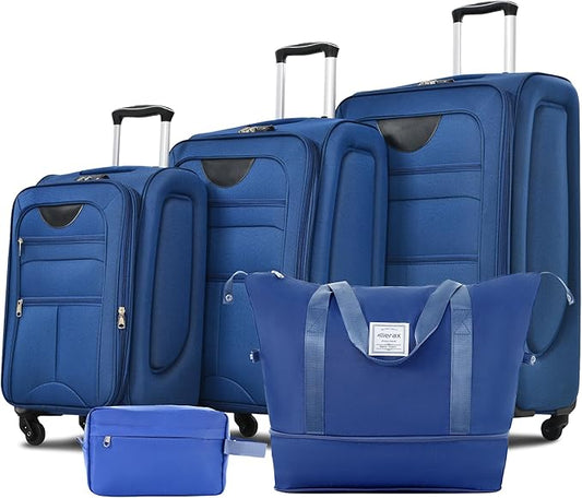 Merax Softside Luggage Set, Travel Suitcase Expandable Lightweight, 3 Piece Luggage Sets with Duffel Bag 22" 26" 30" Suitcase with TSA Lock Spinner Wheels,Navy Blue