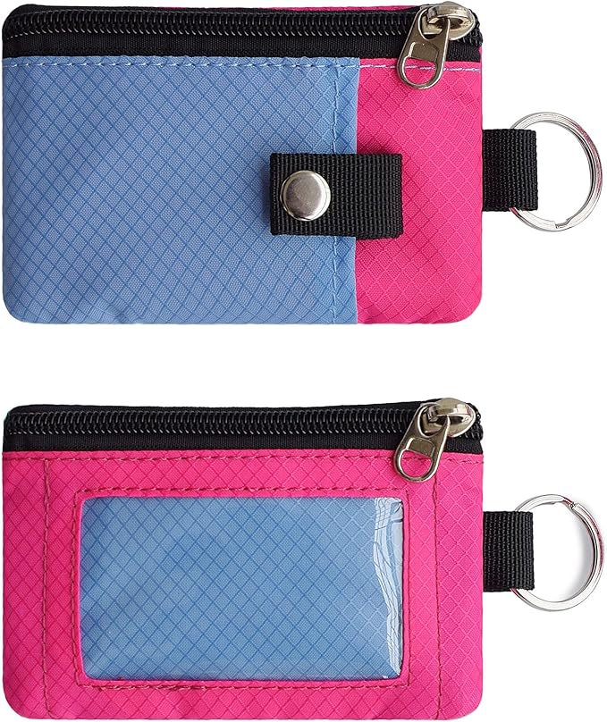 CHENSPRX Minimalist RFID Blocking Small Wallet with ID Window,WaterResistant Zip Id Case Wallet with Lanyard Keychain for Cards,Cash,Travel,Women,Men