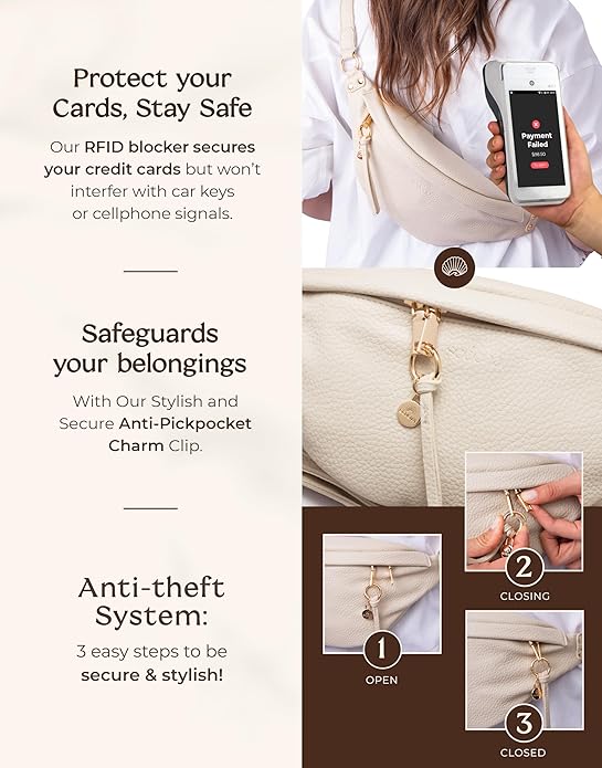 Anti Pickpocket Bag - Ivory RFID Crossbody Bag for Travel, Adjustable Strap Multiple Compartments Anti Theft Crossbody Bags for Women Travel Size Essentials Crossbody Bags for Women Large Size