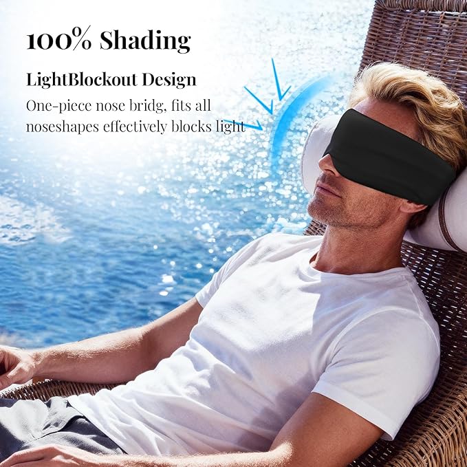 Cotton Sleep Eye Mask for Women Men, 100% Blocking Light Eye Mask Sleeping for Side Sleeper, Soft Zero Pressure Cooling Blackout Eye Covers for Sleeping, Sleep Mask fits All Heads Adjustable（Black）